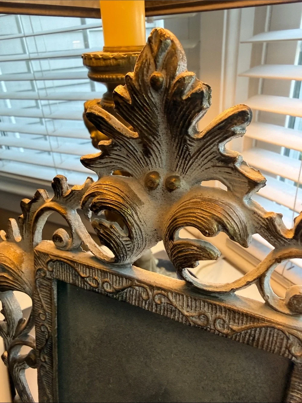 Vintage Ornate Scrollwork Picture Frame -with distressed mirror